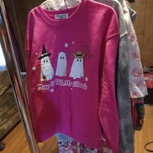 Pink Halloween Sweatshirt with Ghosts